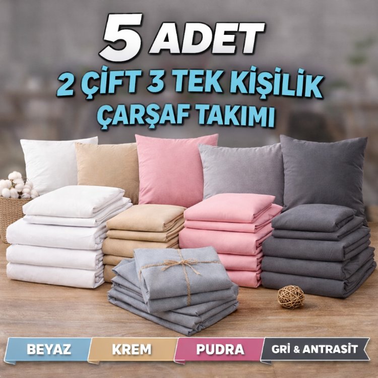 5 Adet ( 2 ÇİFT + 3 TEK ) ÇARŞAF TAKIMI