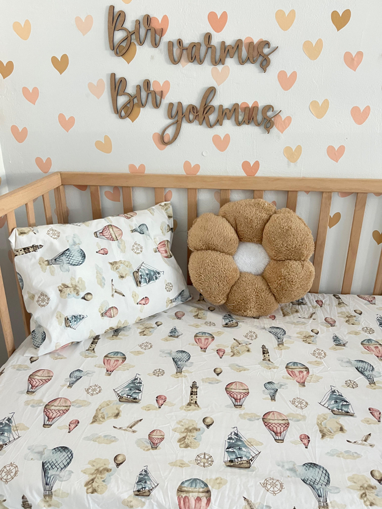 %100 Pamuklu Kumaş Uçan Balon Bebek Nevresim Takımı 