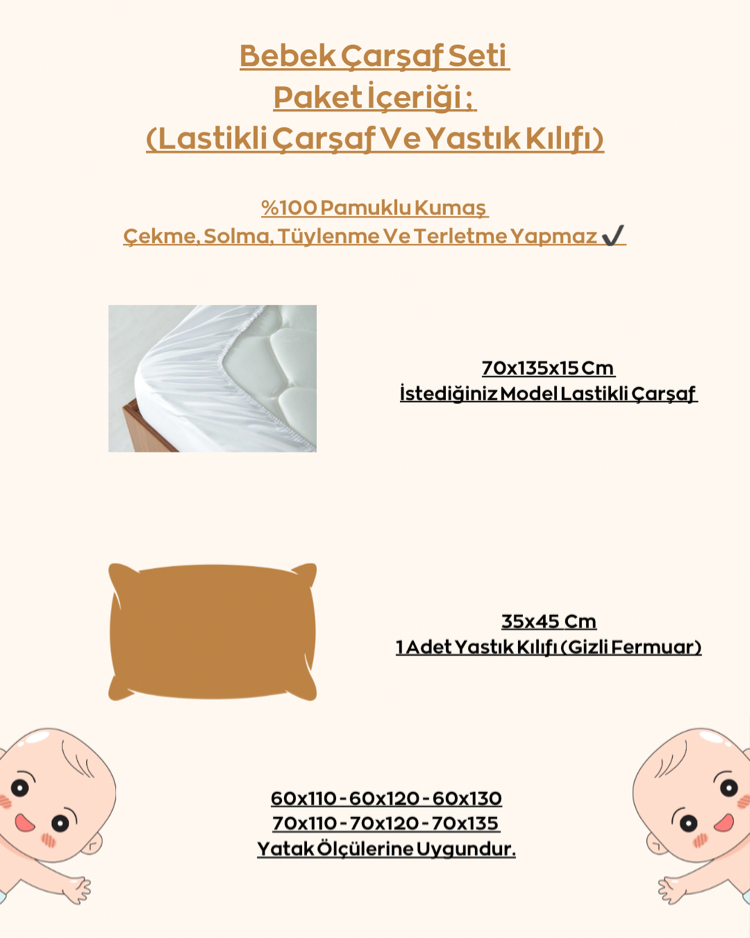 %100 Pamuklu Kumaş Pembe Gökyüzü Bebek Lastikli Çarşaf Seti