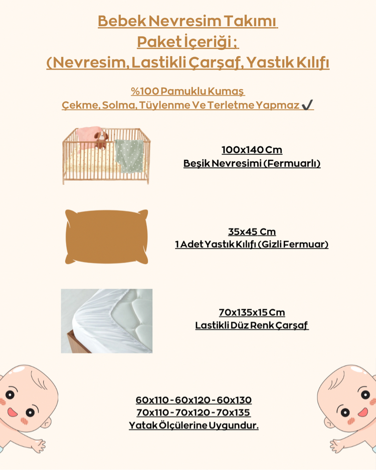 %100 Pamuklu Kumaş Ayıcıklı Bebek Nevresim Takımı