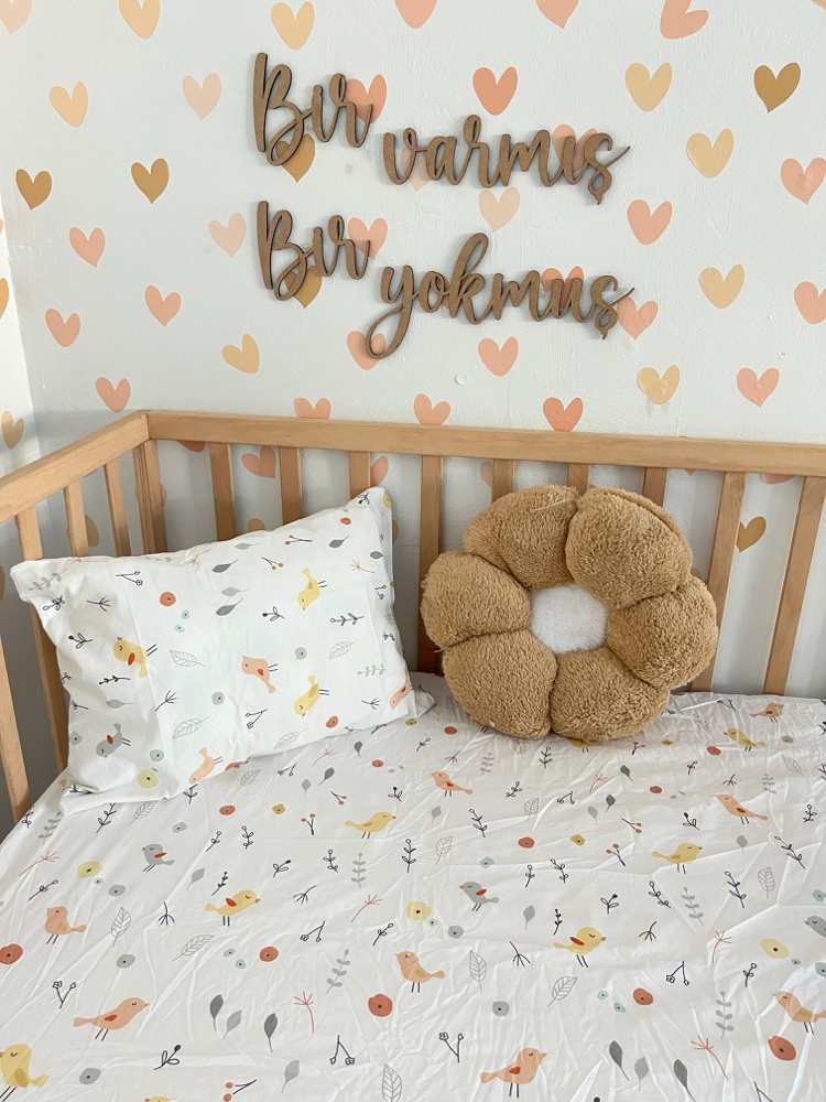 %100 Pamuklu Kumaş Minik Kuşlar Bebek Nevresim Takımı