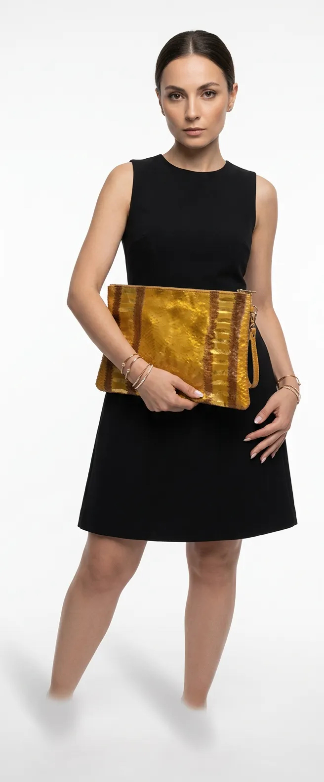 CLUTCH (El Çanta ) Gold Kobra Baskı