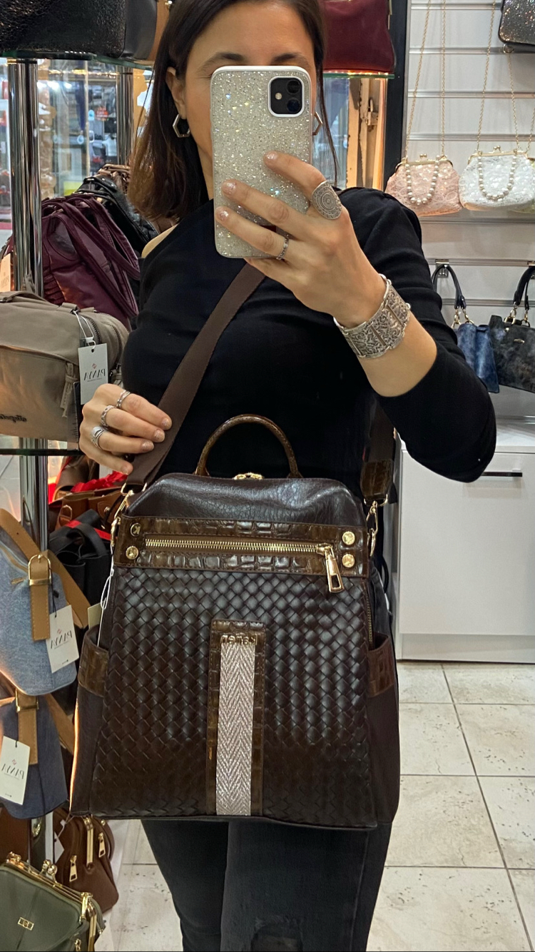 KAREN K-019 Kahve Bottega Boy 32 cm En 34 cm Sırt ve Kol Çantası 