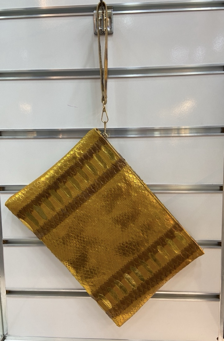 CLUTCH (El Çanta ) Gold Kobra Baskı