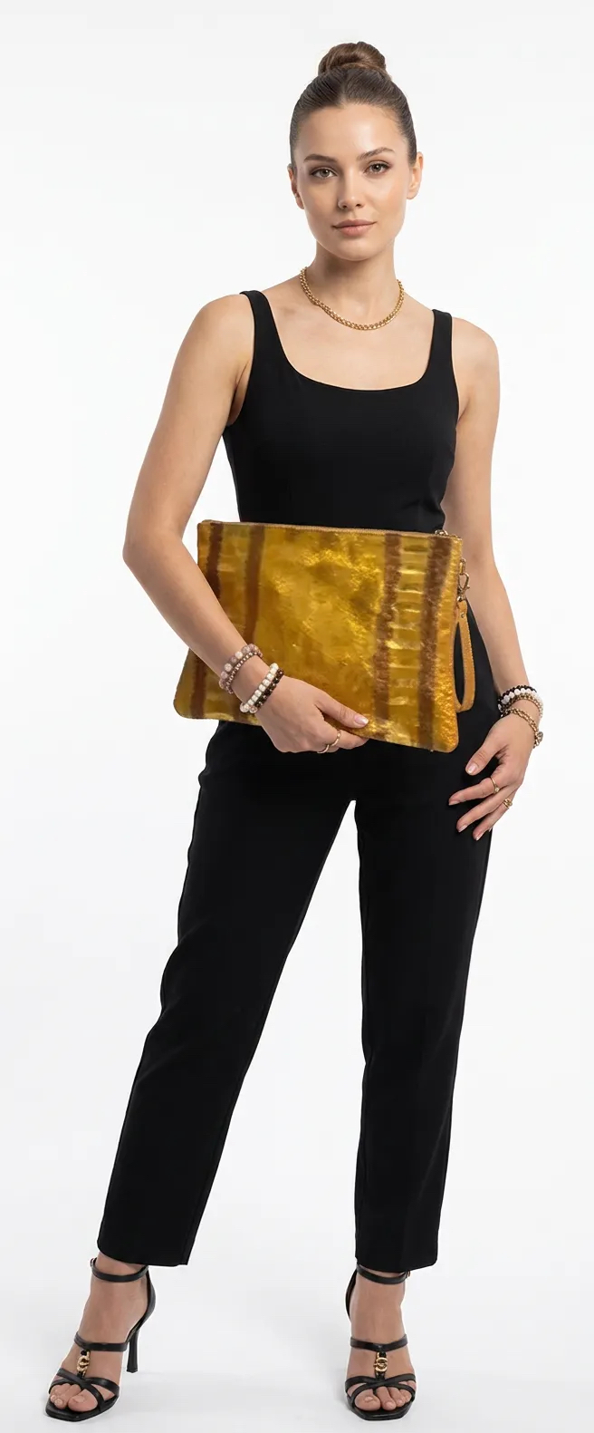 CLUTCH (El Çanta ) Gold Kobra Baskı