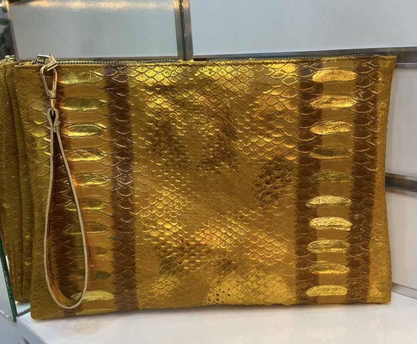 CLUTCH (El Çanta ) Gold Kobra Baskı
