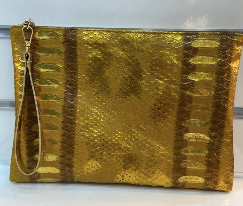CLUTCH (El Çanta ) Gold Kobra Baskı