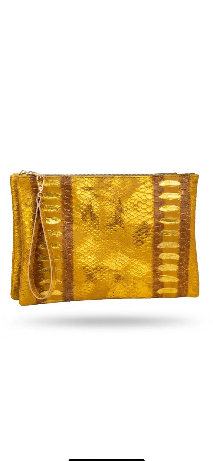 CLUTCH (El Çanta ) Gold Kobra Baskı