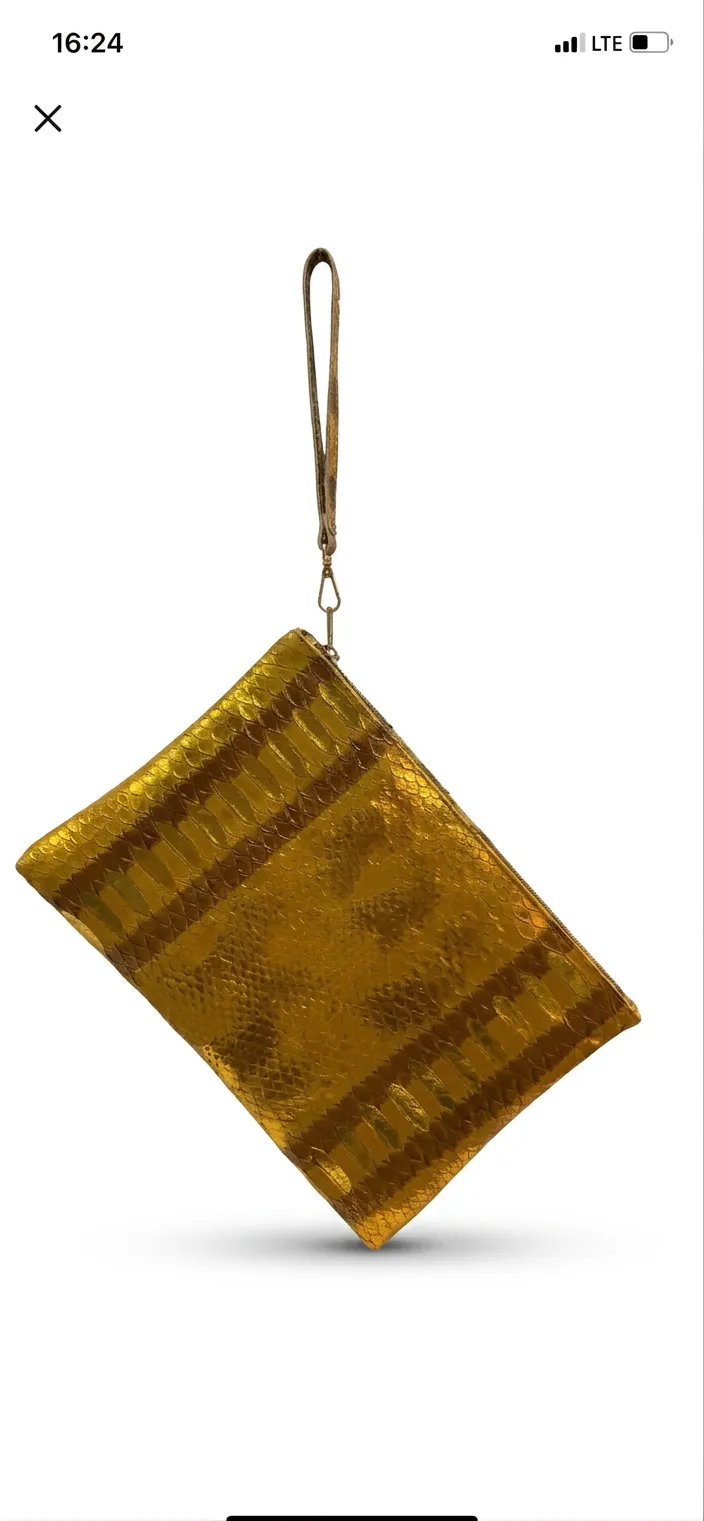 CLUTCH (El Çanta ) Gold Kobra Baskı