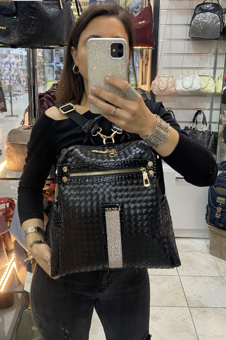 KAREN K-019 Siyah Bottega Boy 32 cm En 34 cm Sırt ve Kol Çanta