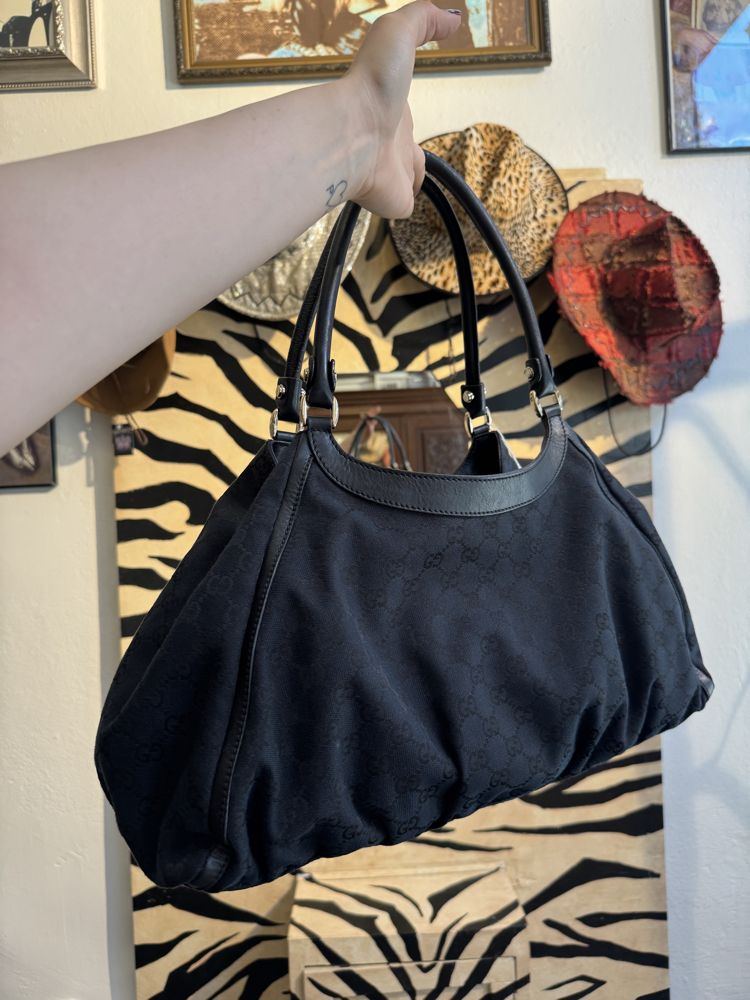 Gucci Black GG Canvas Large D-Ring Hobo Bag