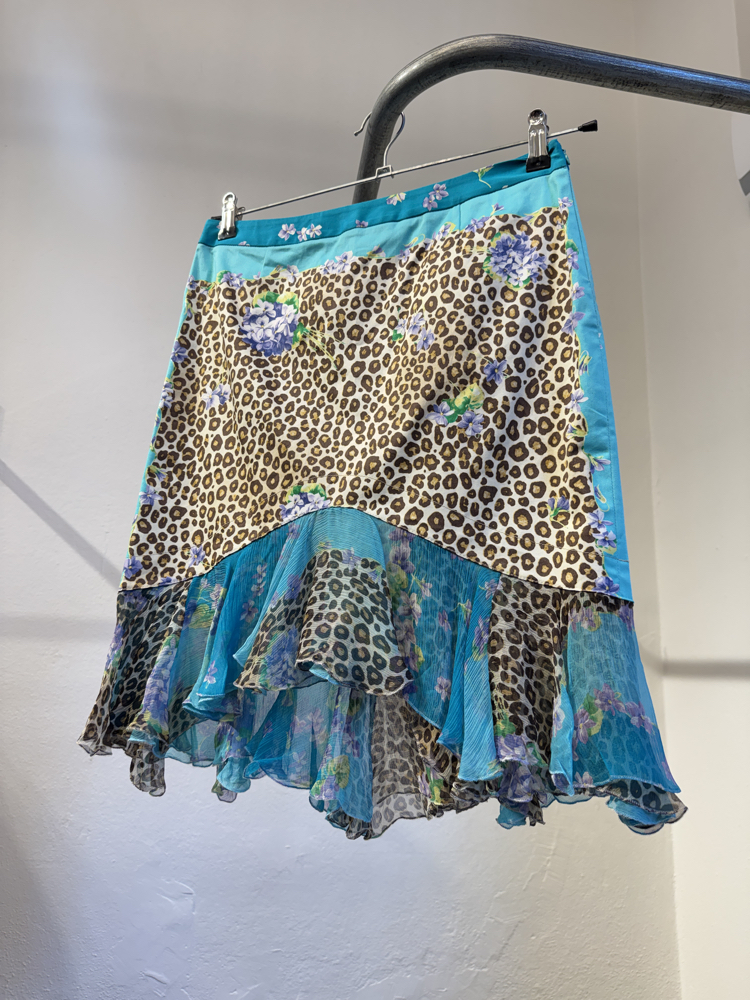 Blumarine S/S 2005 Archive Leopard Floral Silk Skirt