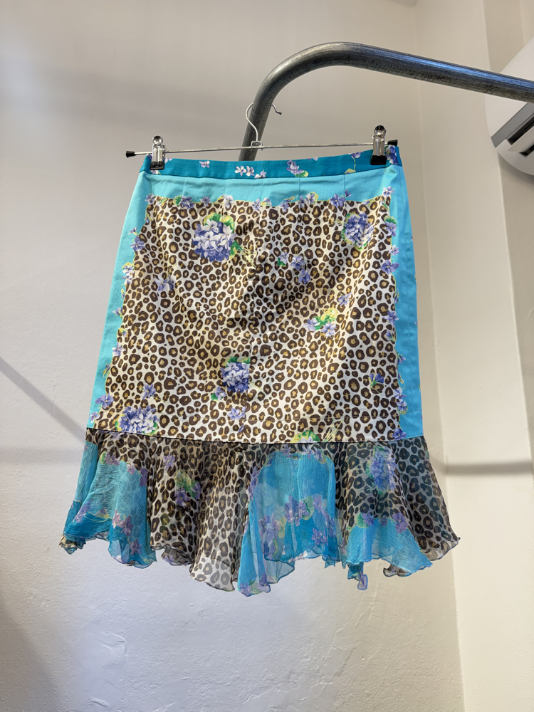 Blumarine S/S 2005 Archive Leopard Floral Silk Skirt