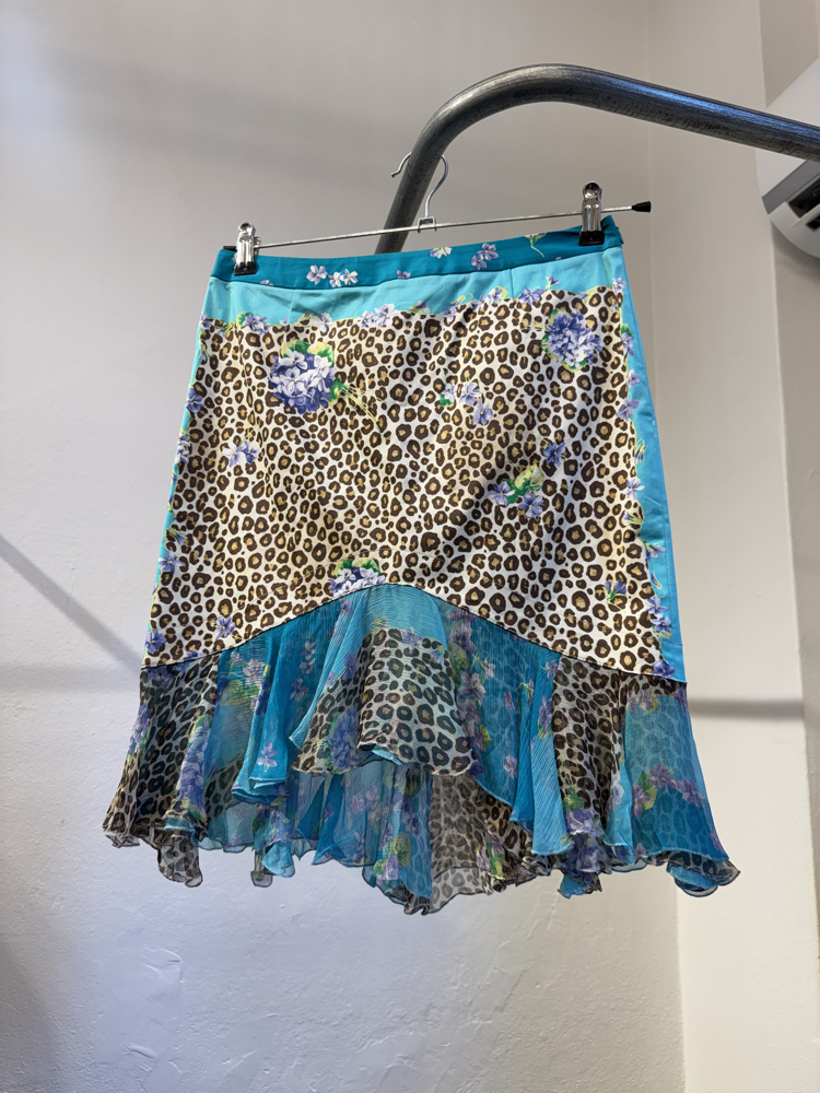 Blumarine S/S 2005 Archive Leopard Floral Silk Skirt