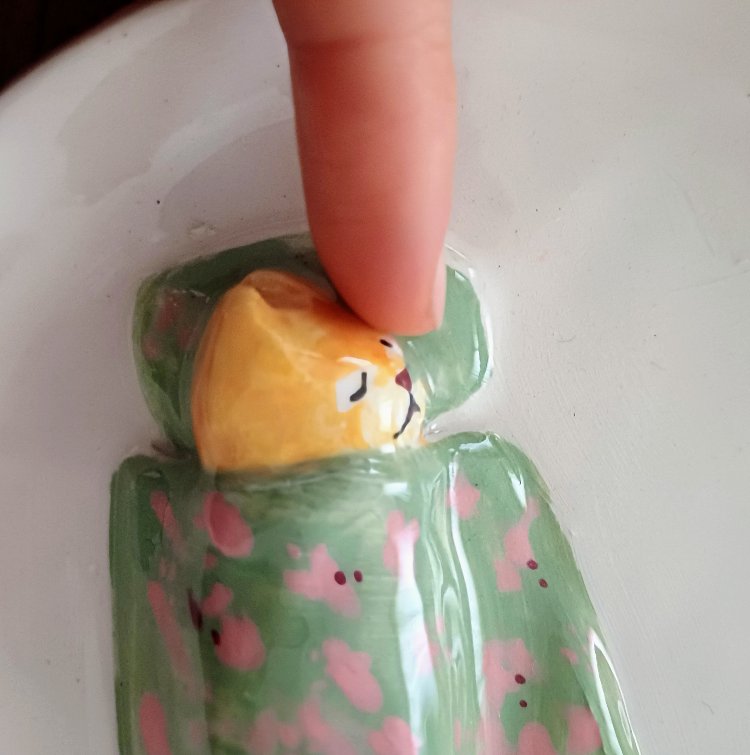Uyuyan Kedili Seramik Takı Tabağı