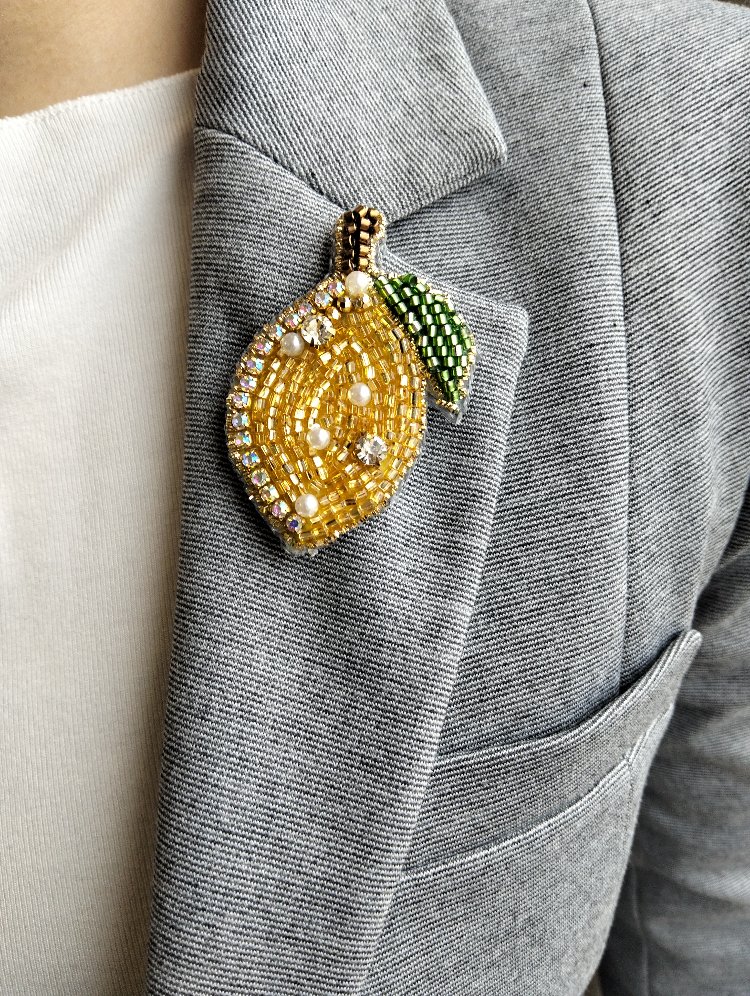 Güneş Limonu Kristal Broş (El İşçiliği)
