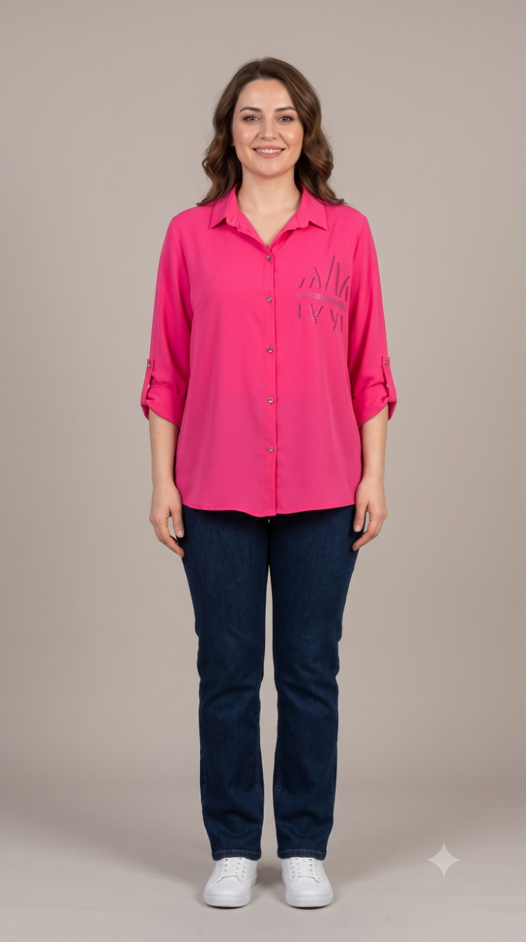 Pembe Gömlek - Taşlı Logo Detaylı