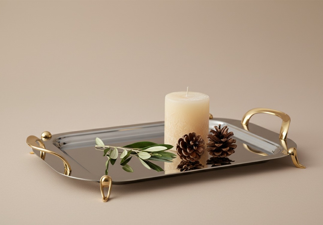 Arsel Duru Gold Kulp Ayaklı Çay Tepsi 31*48 Cm