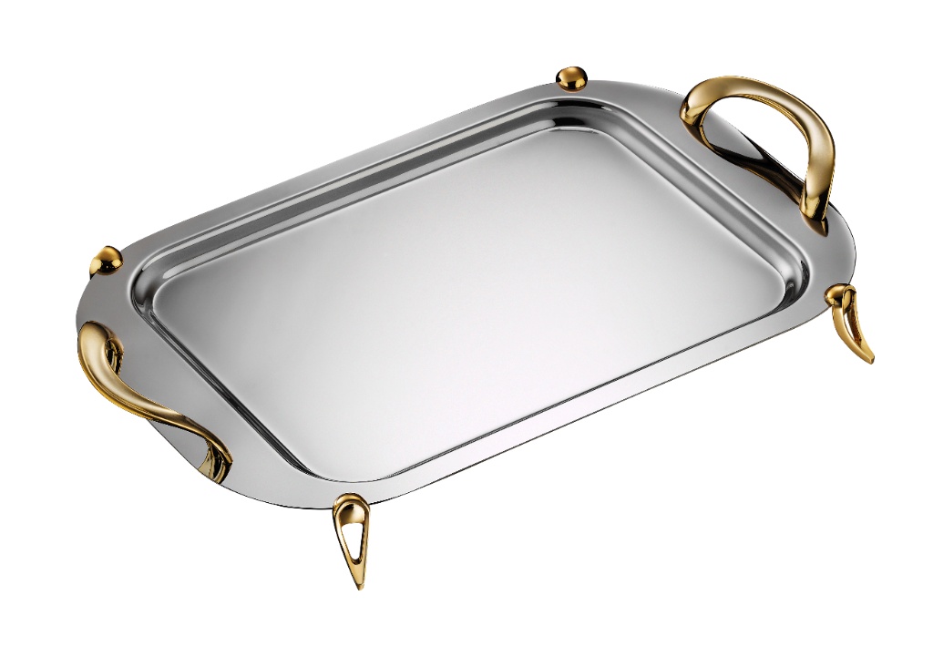 Arsel Duru Gold Kulp Ayaklı Çay Tepsi 31*48 Cm