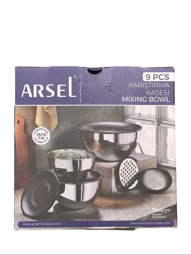 Arsel Premium Rustik 9 Parça Paslanmaz Çelik Çırpma Kase Seti