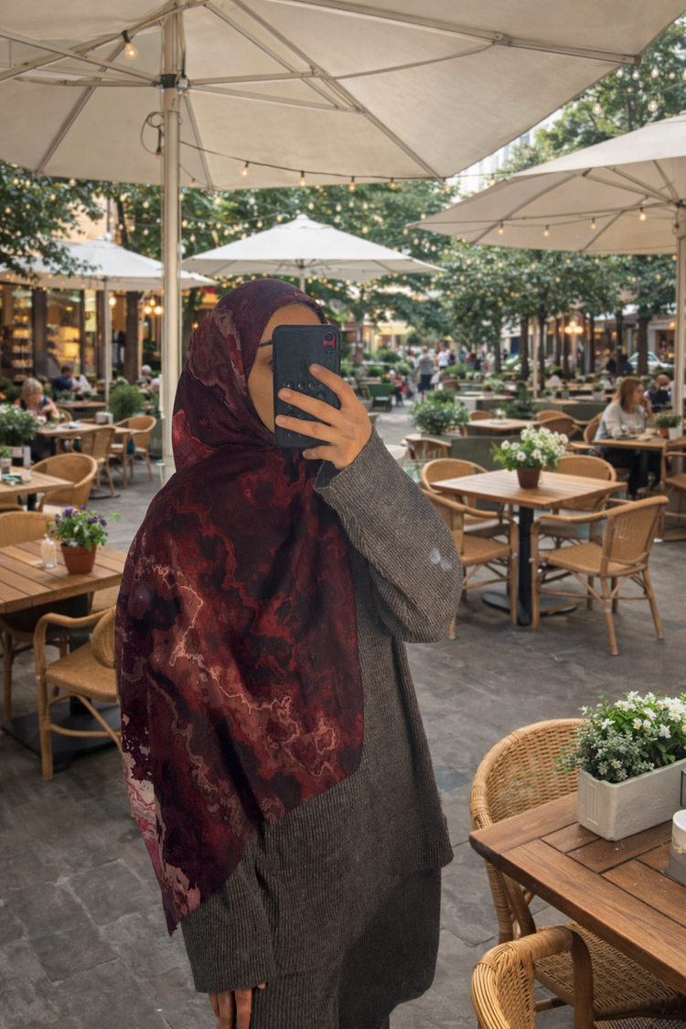 Bambu Kraş Ebruli Desen Bordo Kırmızı