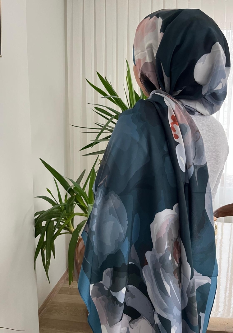 Blueberry Bursa İpeği Çiçek Desenli Şal