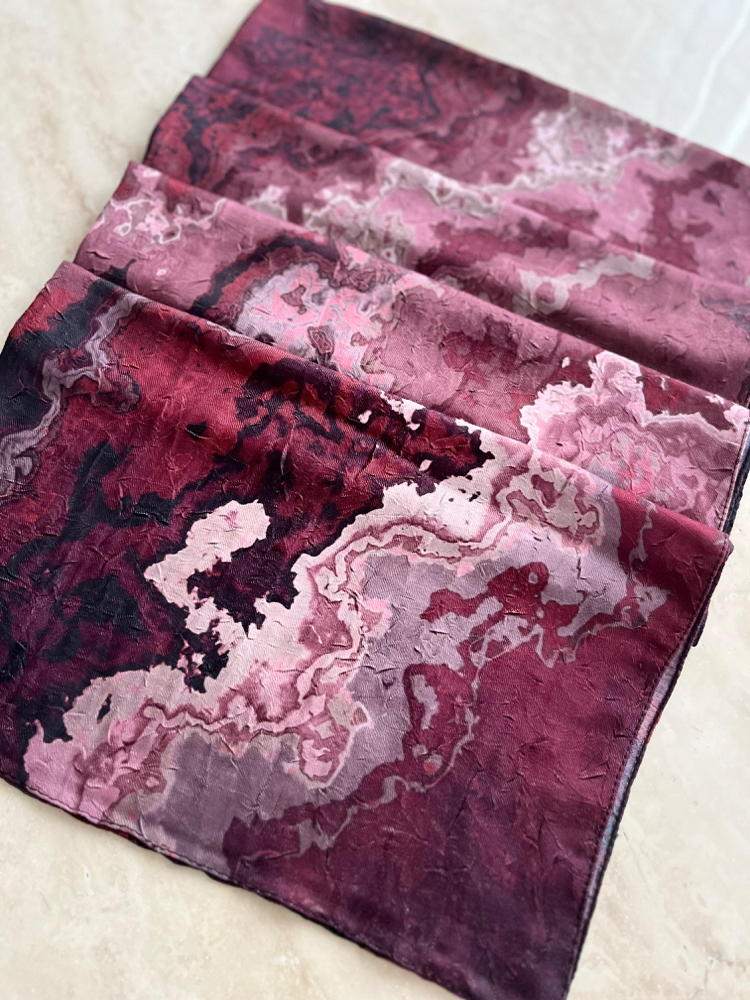 Bambu Kraş Ebruli Desen Bordo Kırmızı