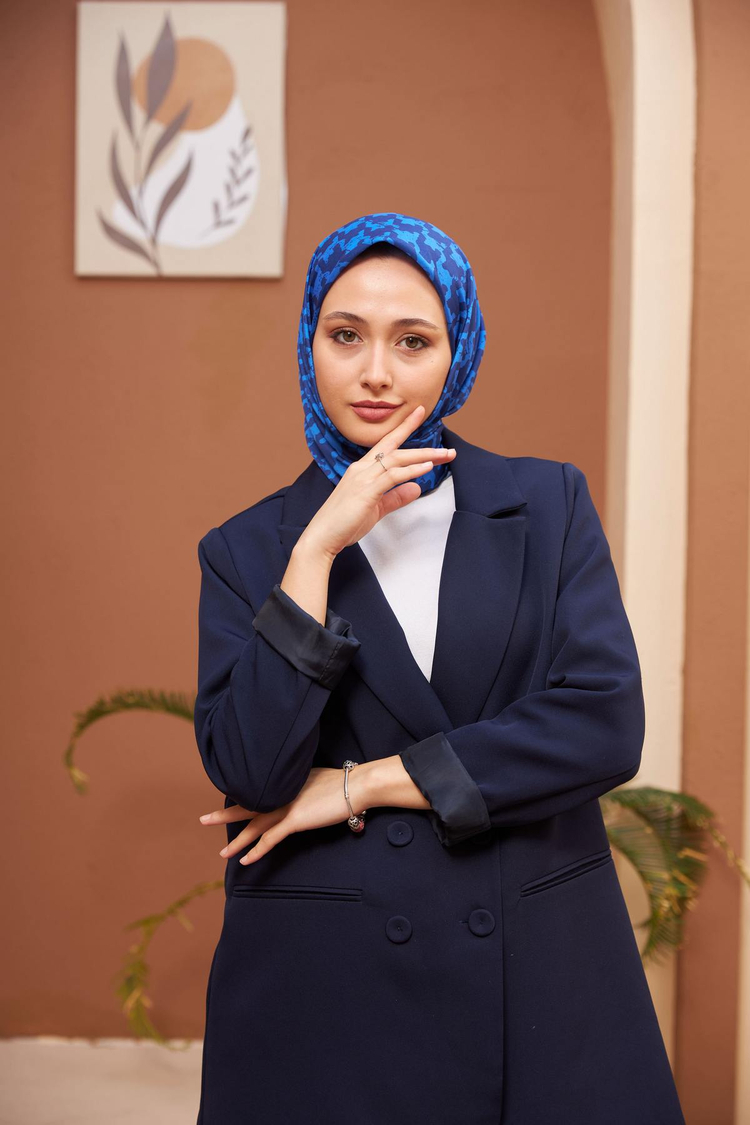 İpekhan Aura Kazayağı Soft Pamuk Viskon Eşarp Lacivert Mavi