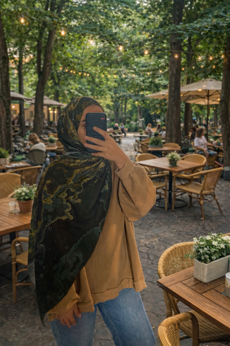 Bambu Kraş Ebruli Desen Lacivert Fıstıkyeşili