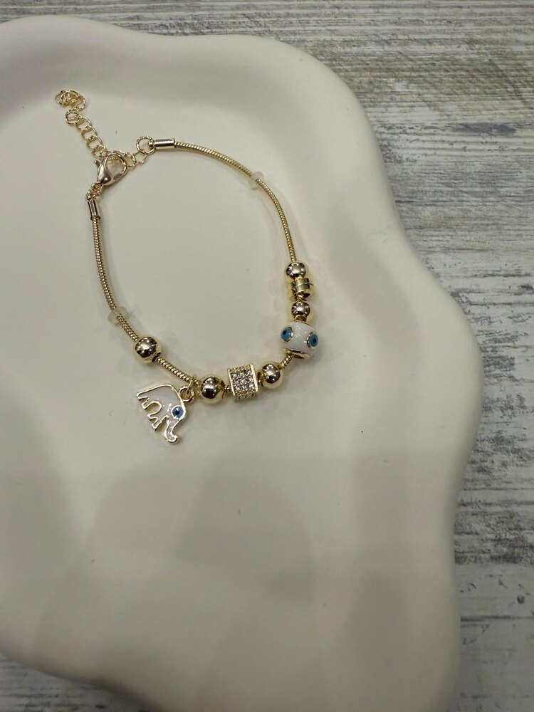 Beyaz Fil Charm Detaylı Altın Renk Bileklik