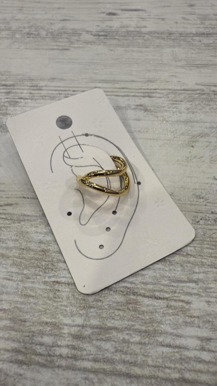 Gold Çift Şerit Kıkırdak Küpe (Ear Cuff)