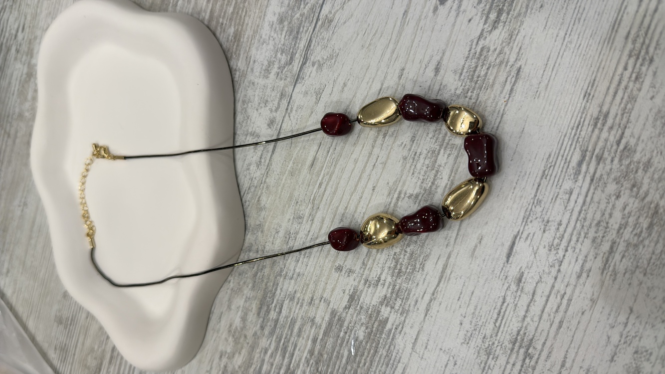 Bordo & Altın Tonlu Doğal Form Kolye