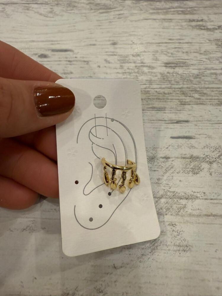 Sallantılı Mini Form Gold Kıkırdak Küpe (Ear Cuff)