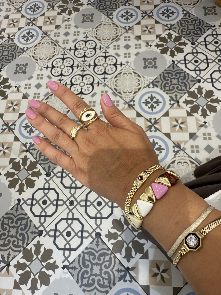Pembe Beyaz Gold Üçgen Seramik Bileklik