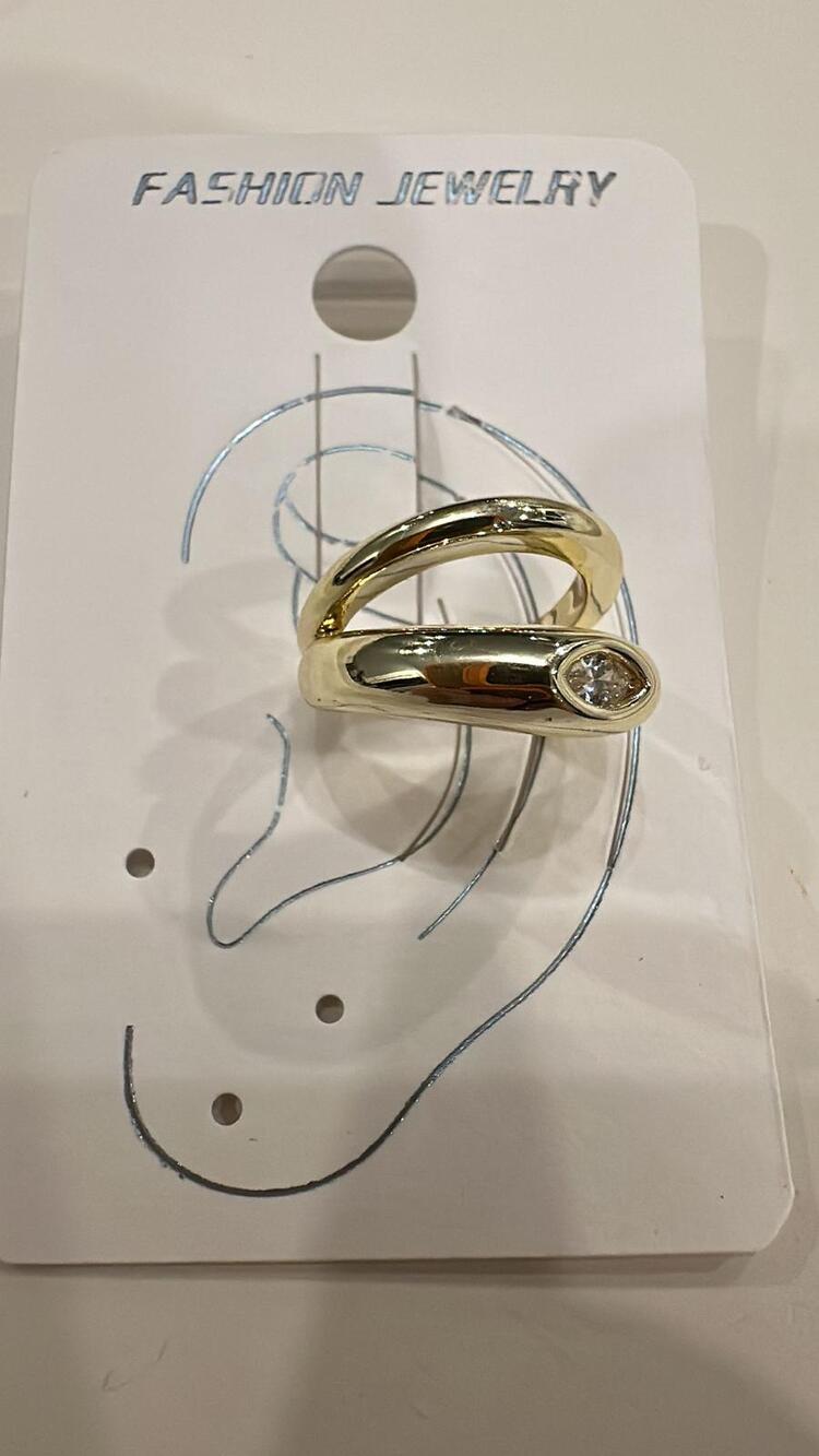 Taş Detaylı Kalın Form Gold Kıkırdak Küpe (Ear Cuff)