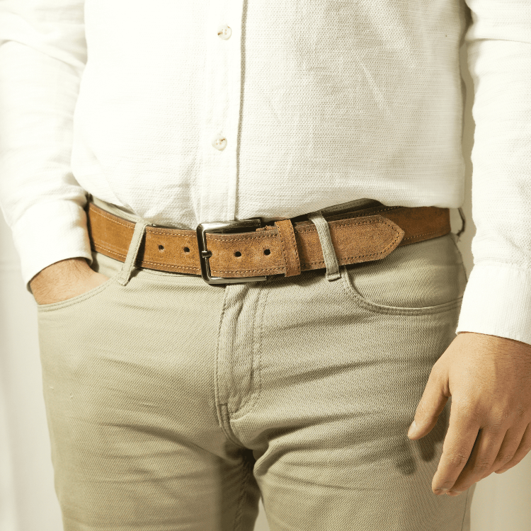 Hakiki Süet Deri Erkek Kemer Taba 4 Cm