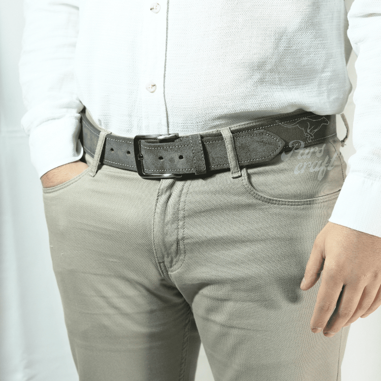 Hakiki Süet Deri Erkek Kemer Gri 4 Cm
