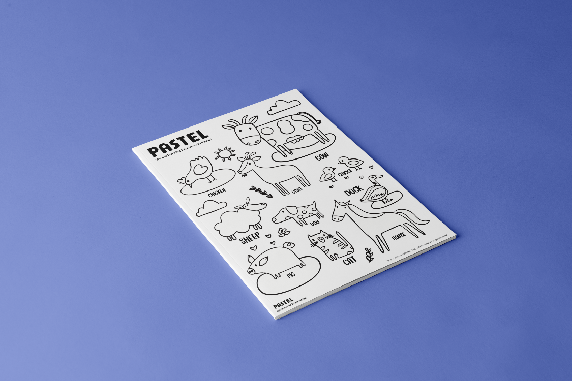 PDF / İngilizce Hayvanlı Boyama Sayfası - Pastel Dijital Ürün