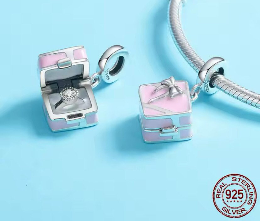 Açılabilen Tek Taş Yüzük Kutusu 925 Ayar Charm