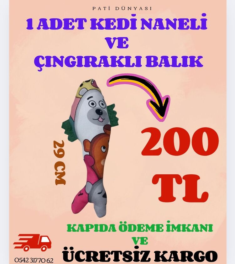 1 ADET KEDİ NANELİ VE ÇINGIRAKLI BALIK