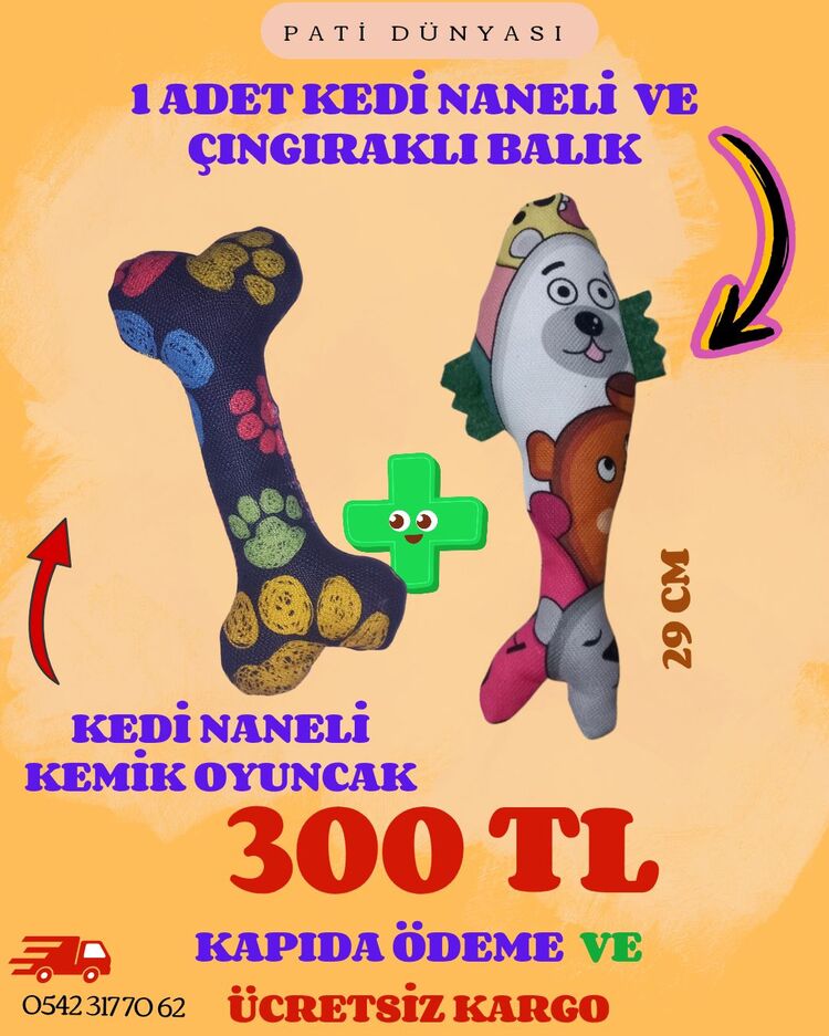 KEDİ NANELİ 2 OYUNCAK (BALIK VE KEMİK ŞEKİLLİ