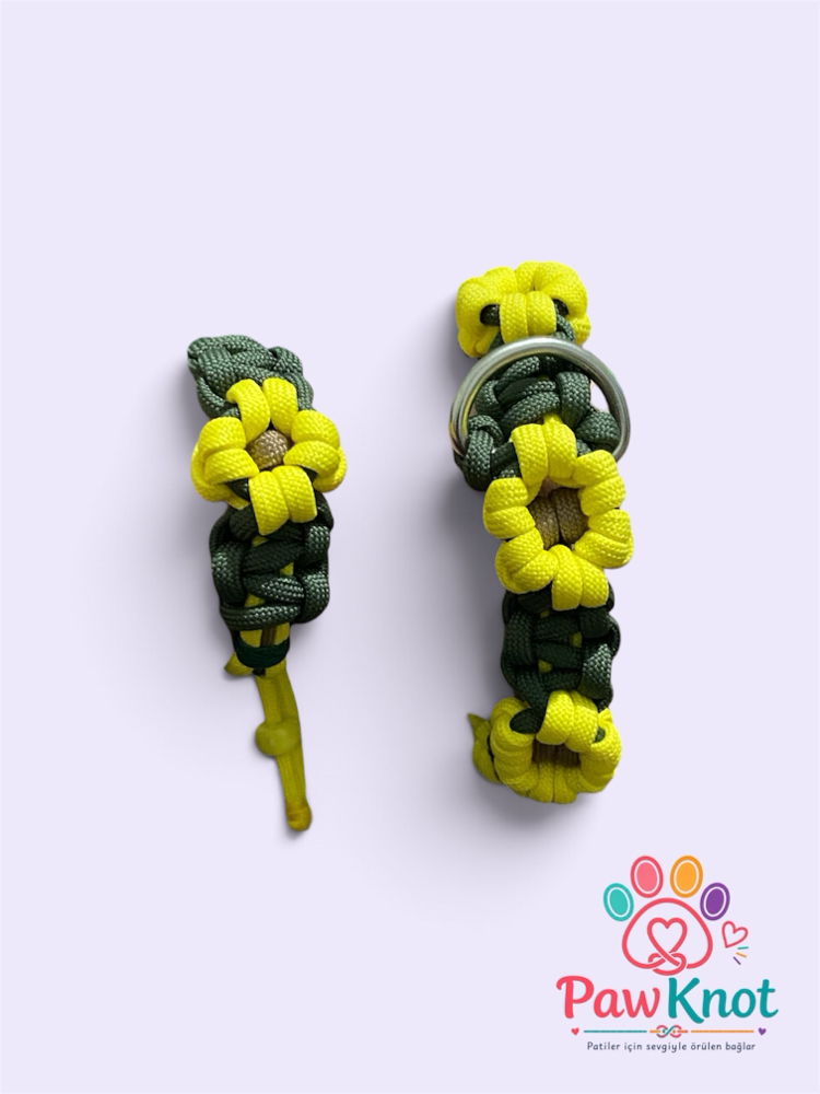 AYÇİÇEK MOTİFLİ PARACORD TASMA & SAHİP BİLEKLİĞİ KOMBİN SETİ