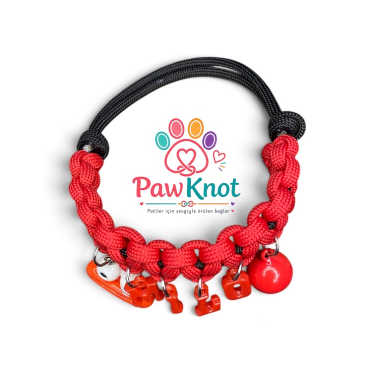 PawKnot Red Charms – İsimli & Figürlü Paracord Tasma