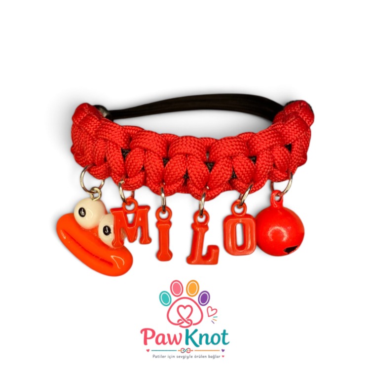 PawKnot Red Charms – İsimli & Figürlü Paracord Tasma