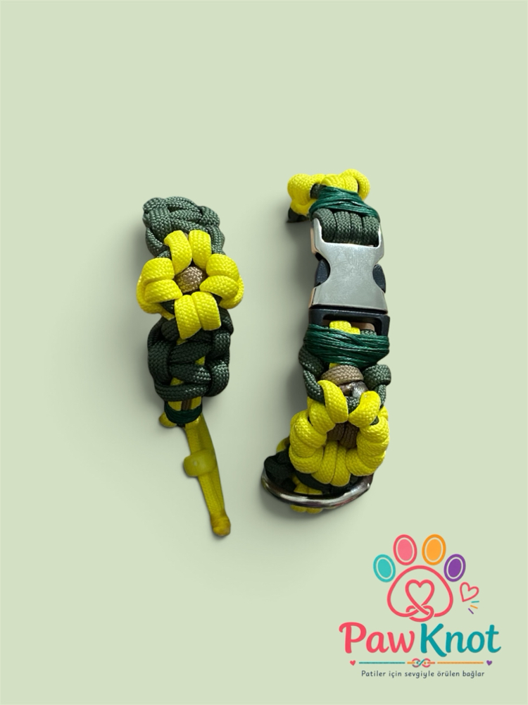 AYÇİÇEK MOTİFLİ PARACORD TASMA & SAHİP BİLEKLİĞİ KOMBİN SETİ