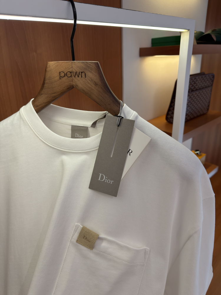 Dior Beyaz Cep Logo Detaylı T-shirt