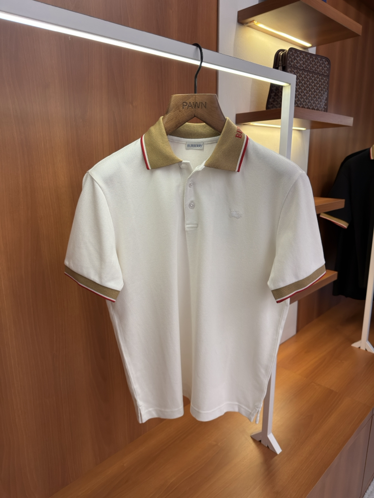 Burberry Beyaz Polo Yaka T-shirt