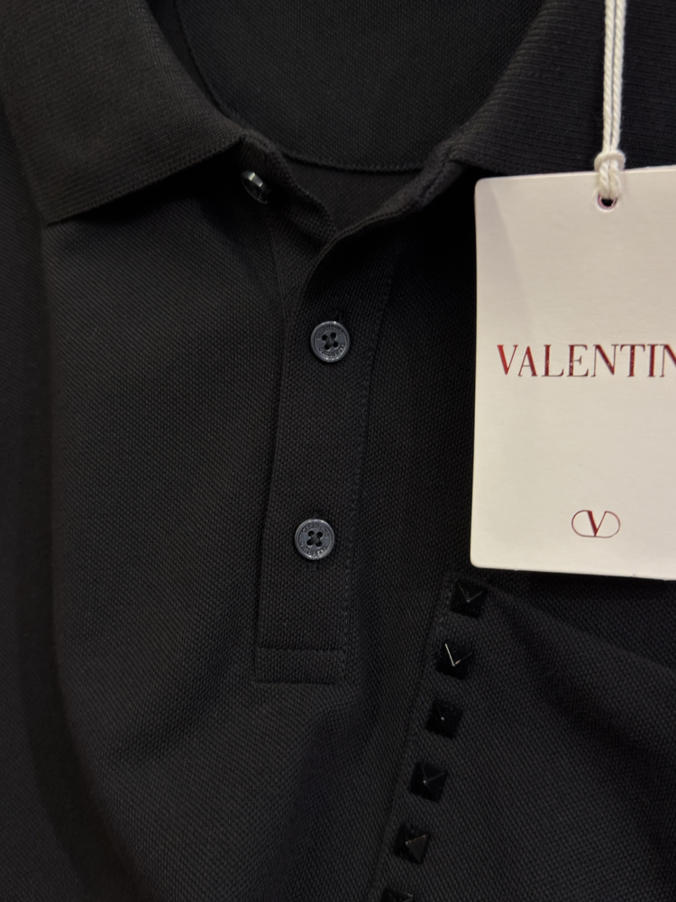 Valentino Taş İşlemeli Siyah Polo Yaka T-shirt