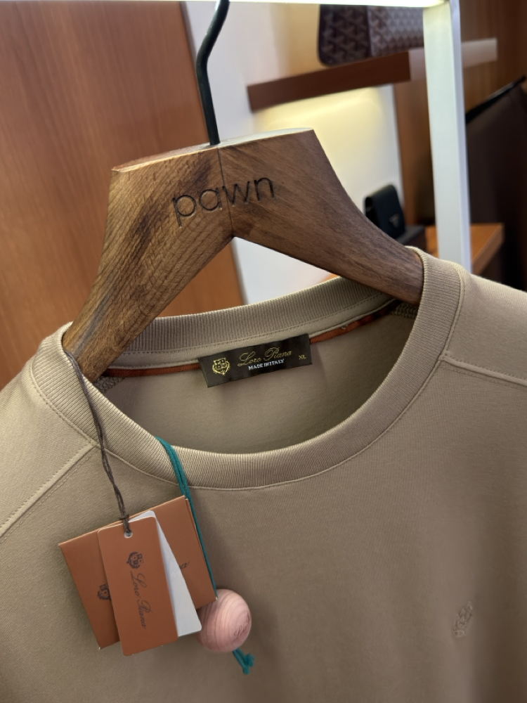 Loro Piana Merserize Kumaş Süt Kahverengi Logo Nakışlı T-shirt