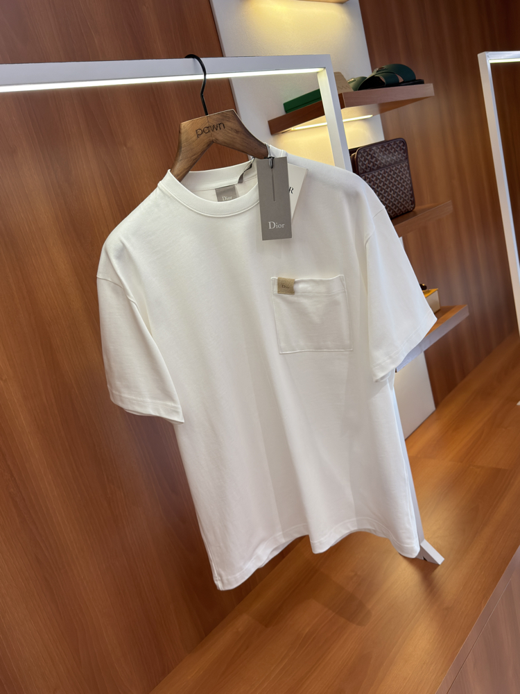 Dior Beyaz Cep Logo Detaylı T-shirt